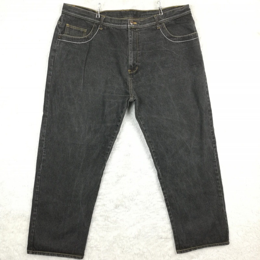 Kani Gold Mens Jeans Straight‎ Leg Relaxed Denim Faded Black Cross Studded 46x32